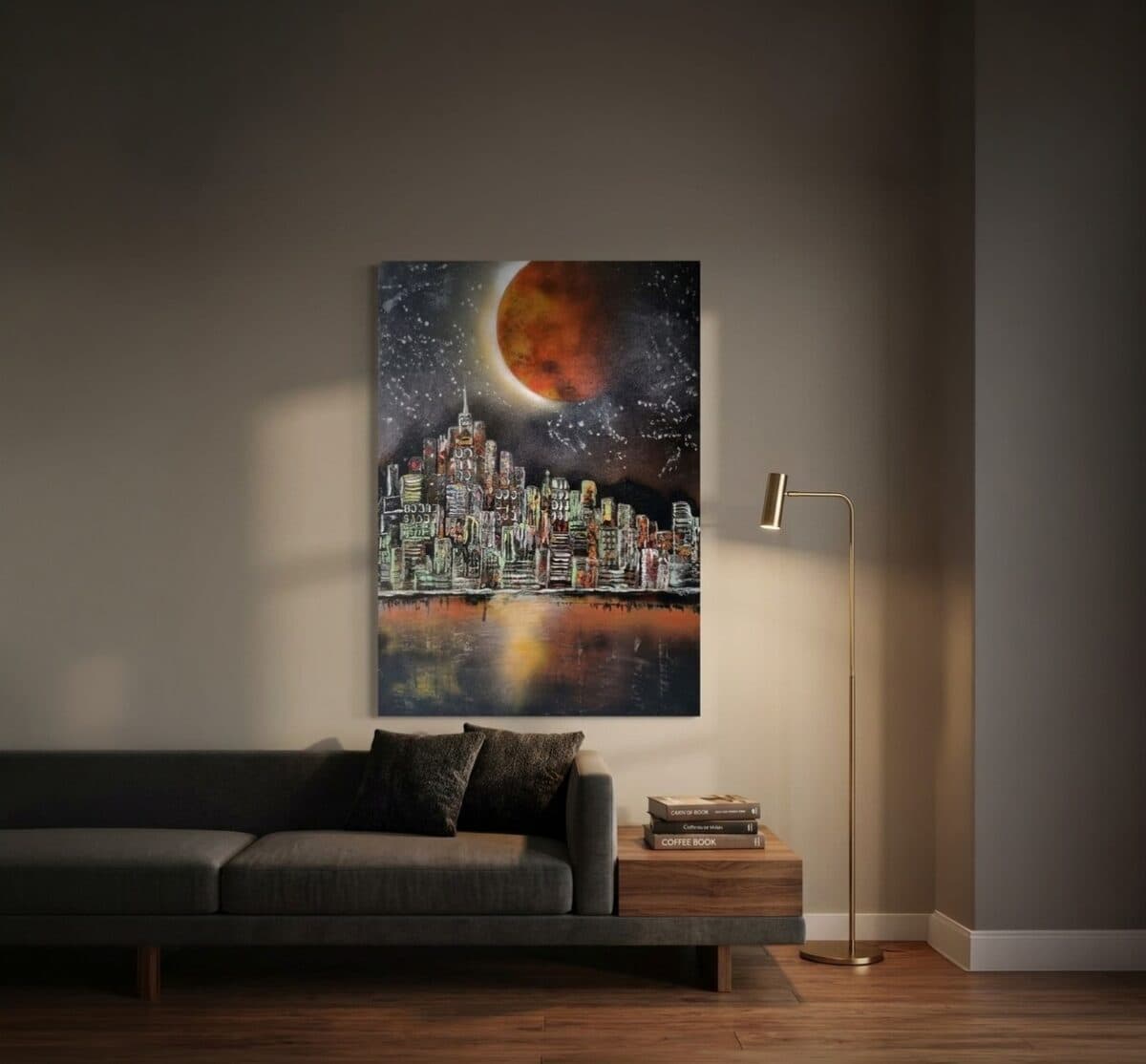 Mesečina, Akril na lesonitu, 70 × 100 cm