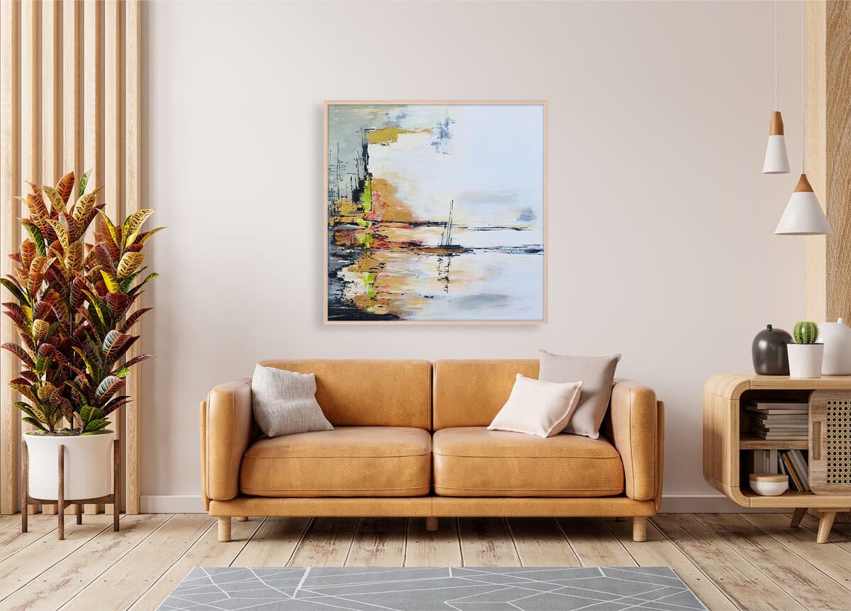 Horizont, Akril na platnu, listići imitacije zlata, 90 × 90 cm